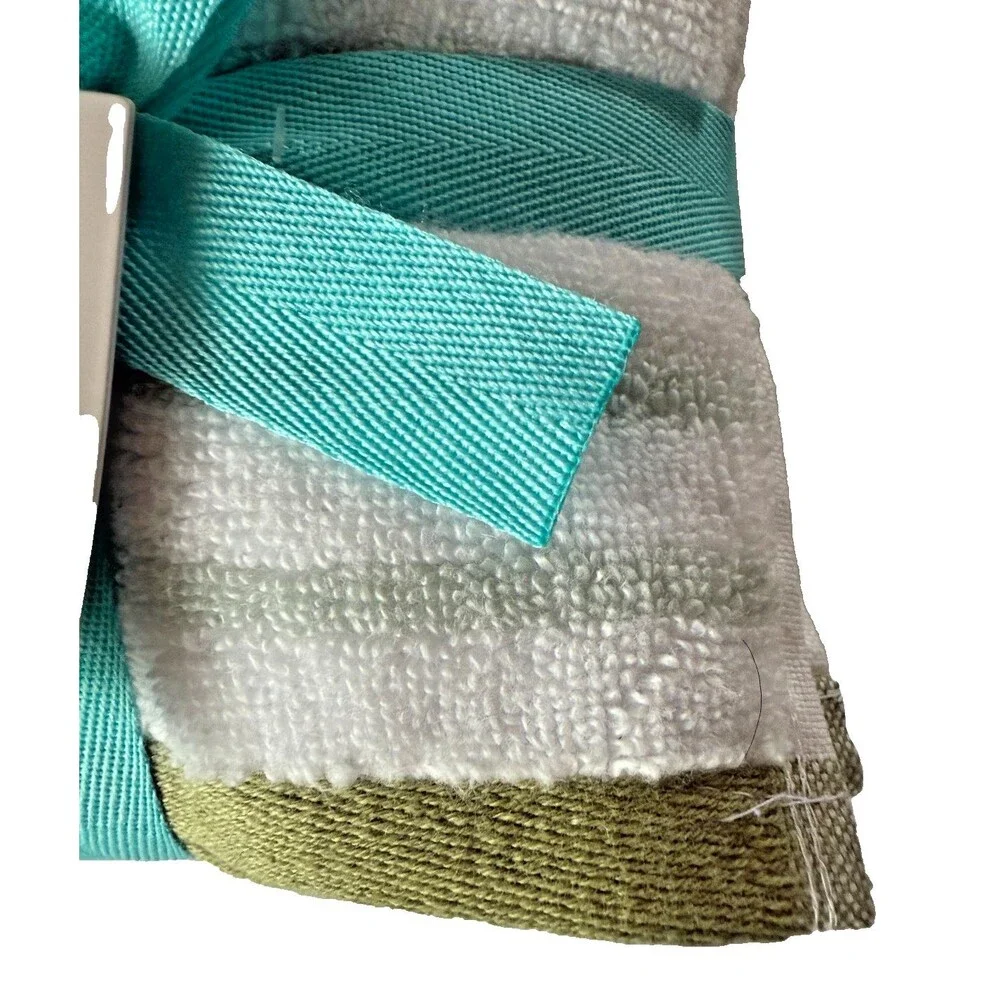 Martha Stewart Facecloths Washcloths White Green Blue Stripe 13x13